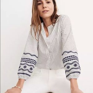 Madewell size small striped embroidered shirt